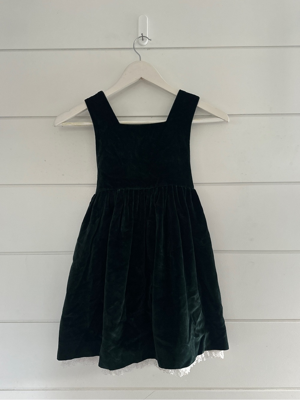 Girls Velvet Pinafore Dress in Dark Green- Size 7